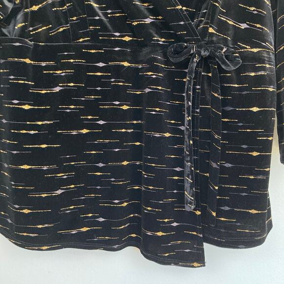 Vintage Womens L Black Velvet Metallic Babydoll Asymmetric Top Holiday Glam - Picture 7 of 7